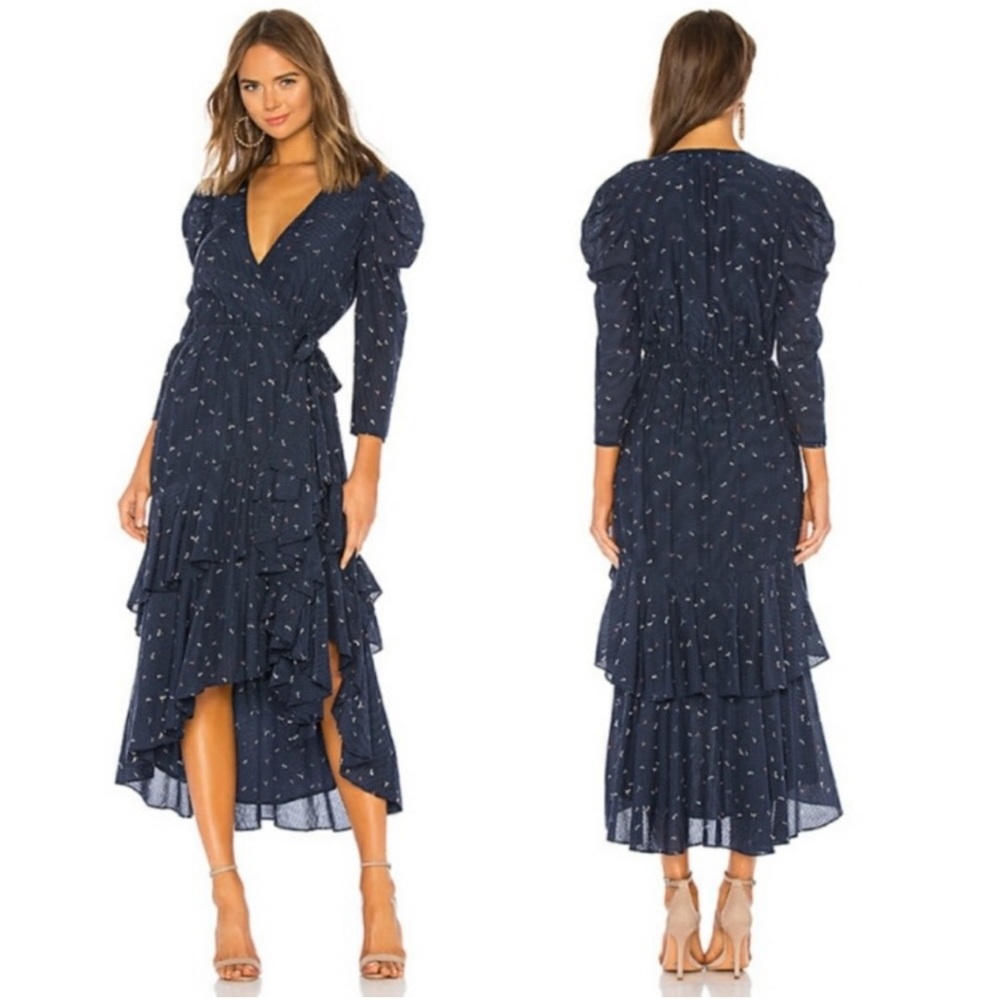 Joei navy wrap dragonfly print dress